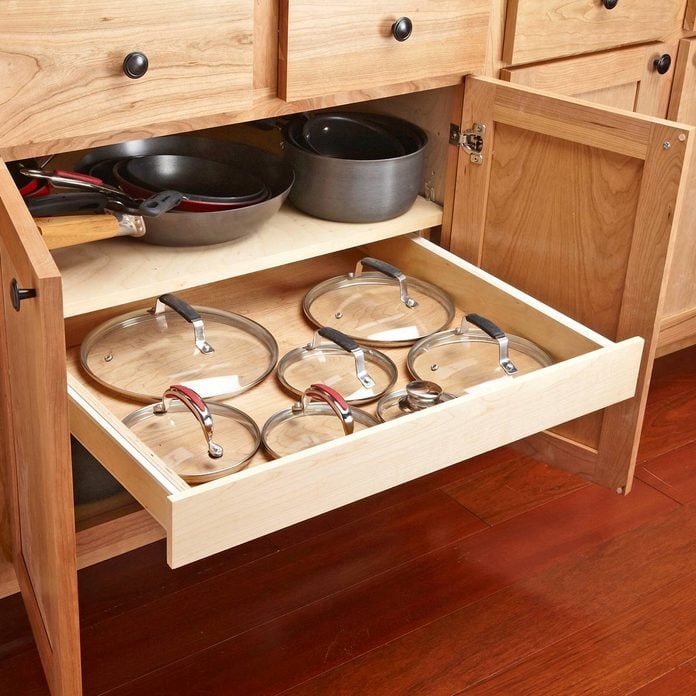 kitchen pots and pans and lid storage