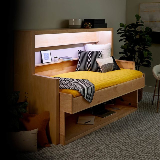murphy bed desk lit up