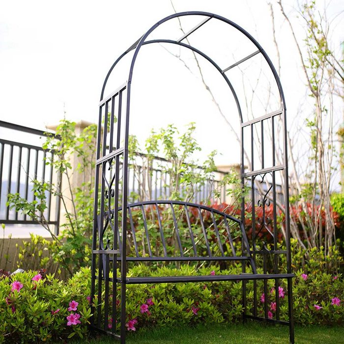 Arched arbor with a bench