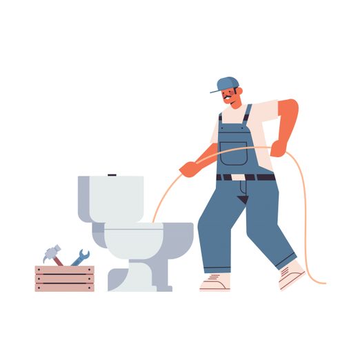 Professional Worker Plumber In Uniform Using Sewer Snake Cleaning Blockage In Toilet Repair Service Concept