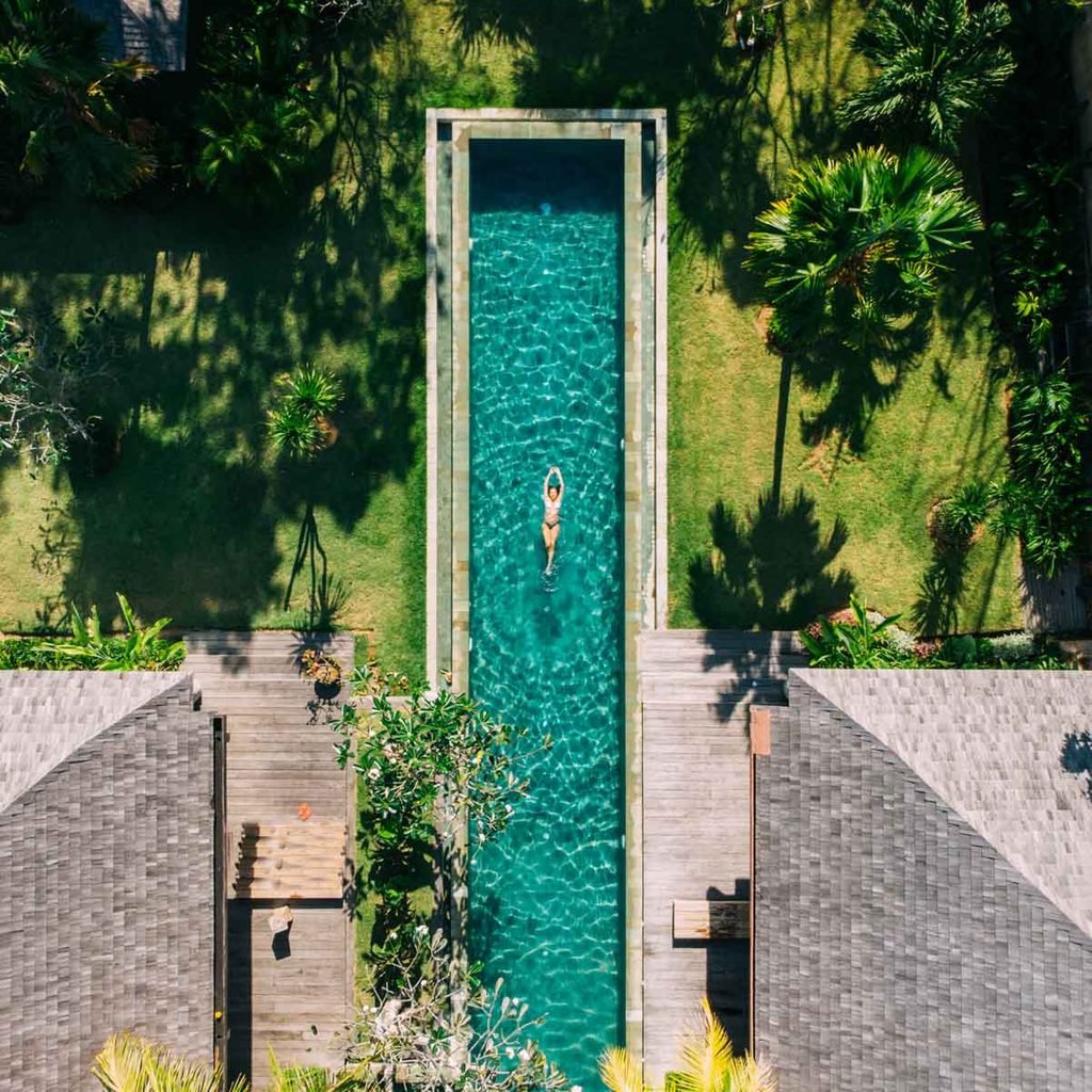 Swimming laps in a pool