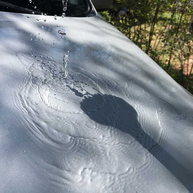 Water flowing on car