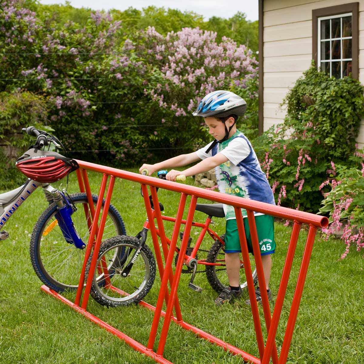 Child using a bike rack