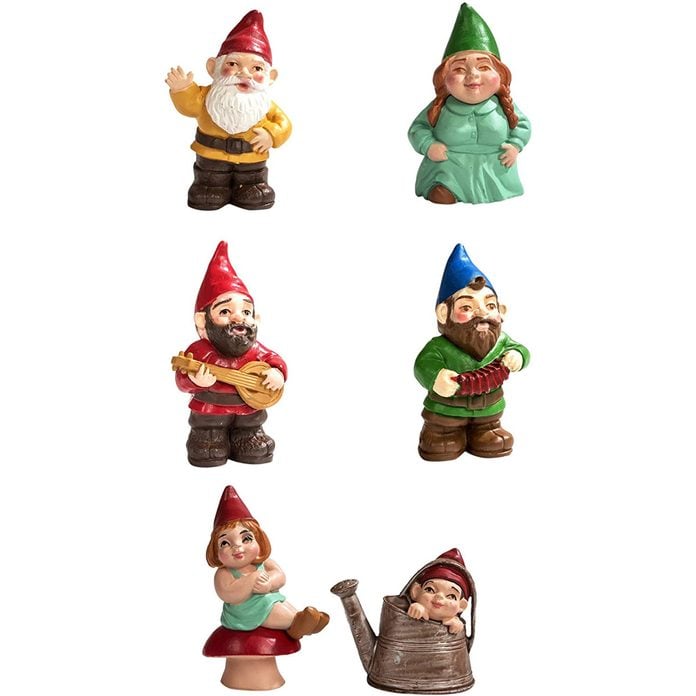 Six garden gnomes