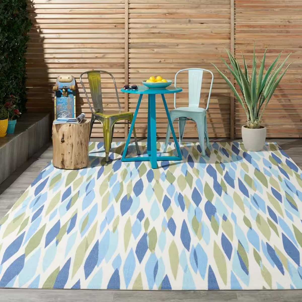 Bits And Pieces Seaglass 8 Ft. X 11 Ft. Geometric Modern Indoor Outdoor Patio Area Rug Ecomm Homedepot.com