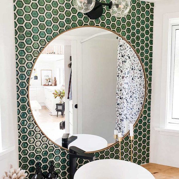 Tiny home mirror with green time