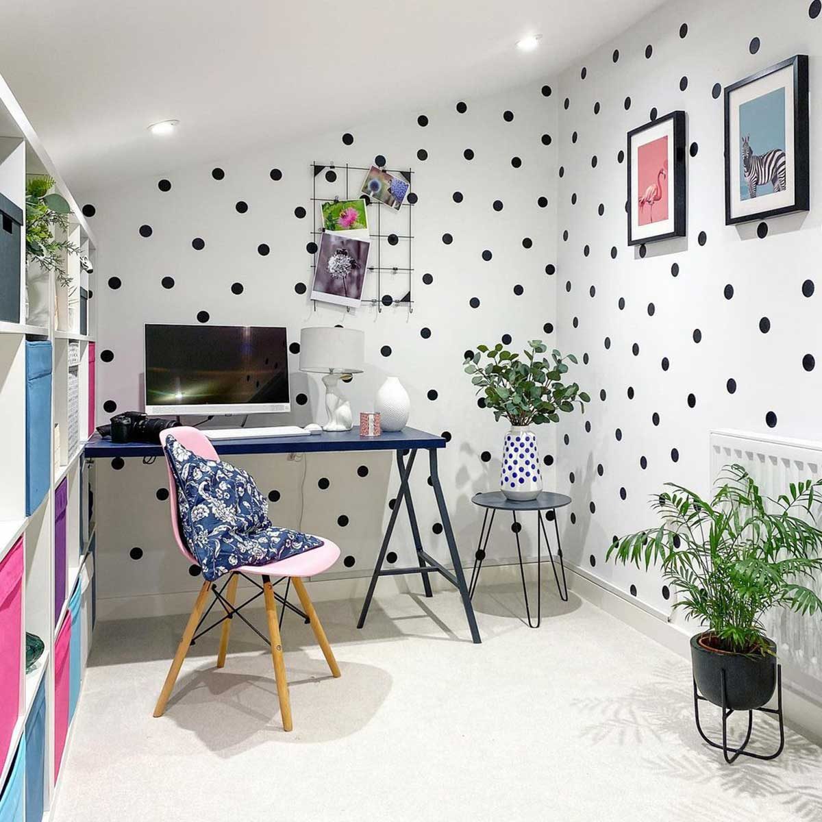 home office with polka dots