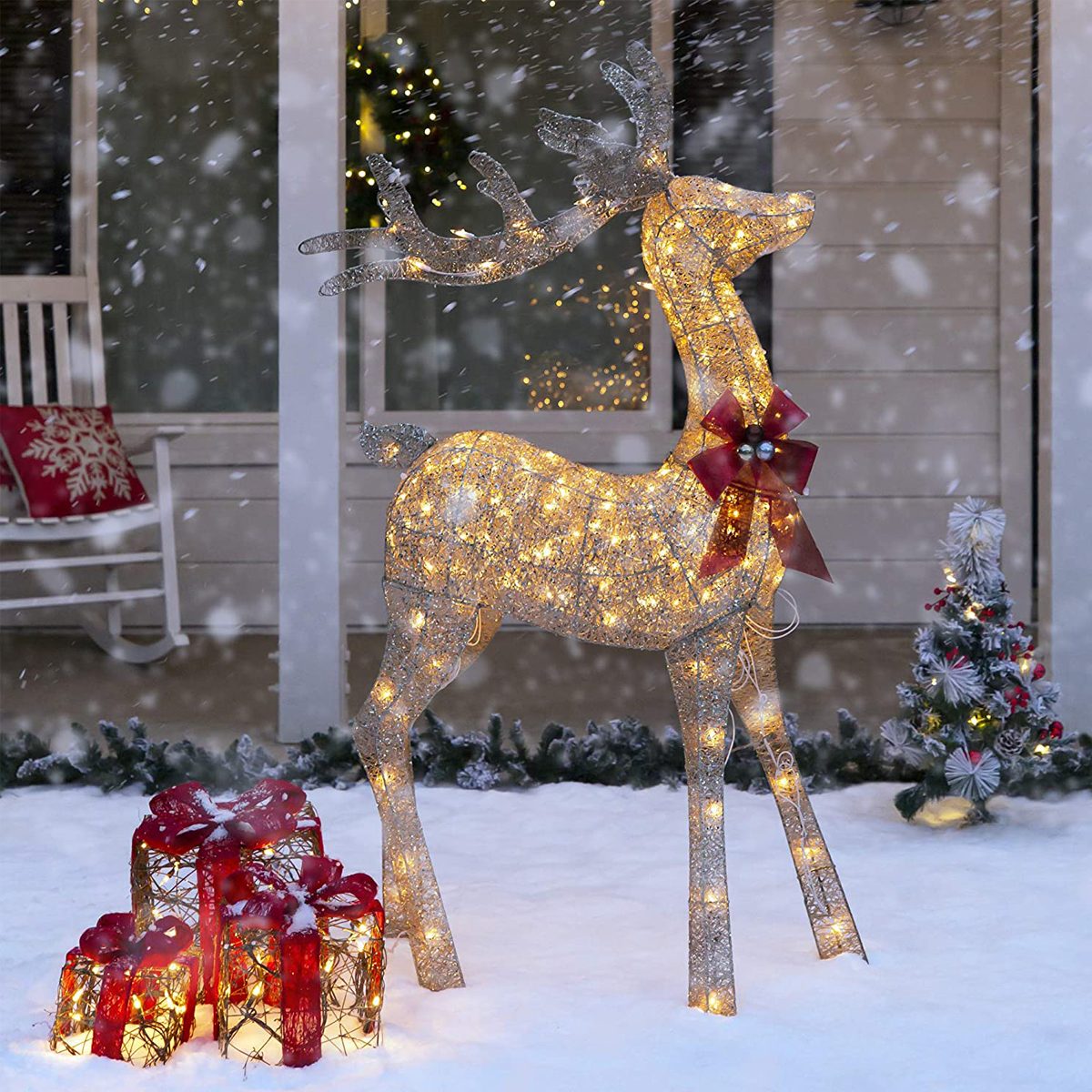 Best Choice Products 5ft 3d Pre Lit Gold Glitter Christmas Reindeer Buck Holiday Yard Decoration With 150 Incandescent Lights Ecomm Amazon.com