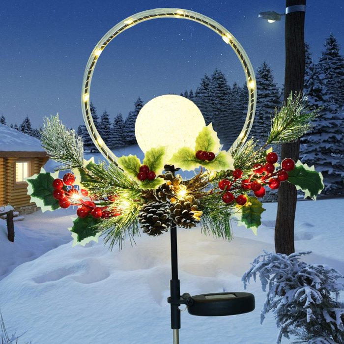 Doingart Outdoor Solar Christmas Light Led Ball Decorative Christmas Light With Faux Pine Cones Foliage Accents Garden Decor Stakes