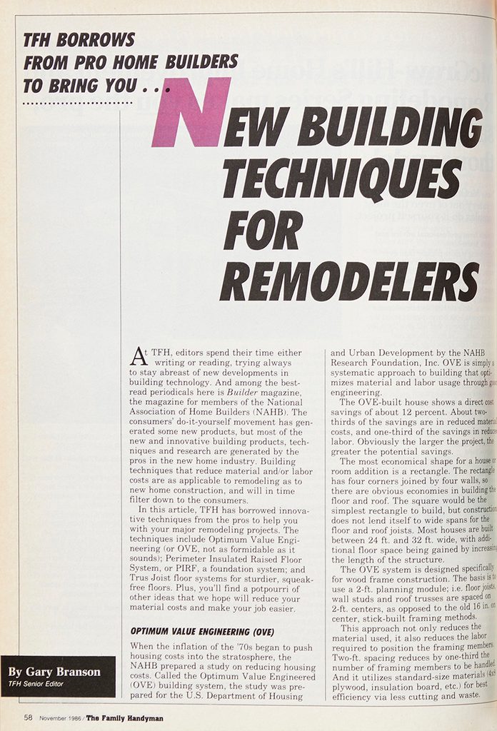 Vintage 1986 Family Handyman article on building techniques