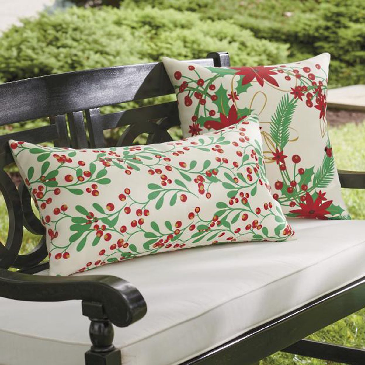 Joyful Poinsettia & Holly Berry Pillows Ecomm Grandinroad.com