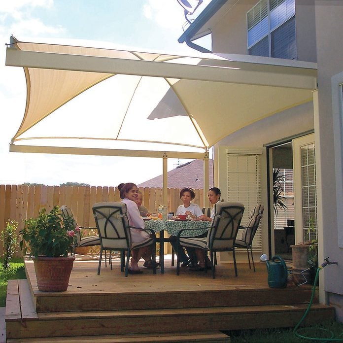How To Shade Your Deck Or Patio With A Diy Awning Family Handyman - Diy Canopy Outdoor Fabric