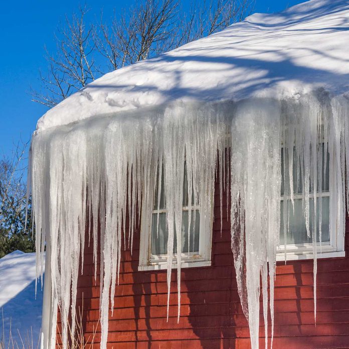 Ice dams on a red house