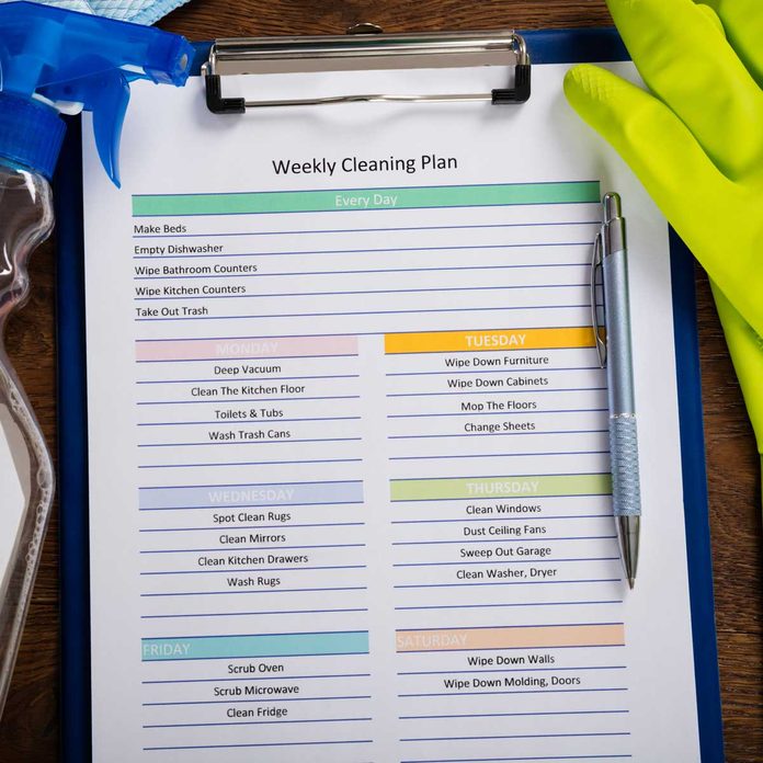 Weekly cleaning schedule on paper