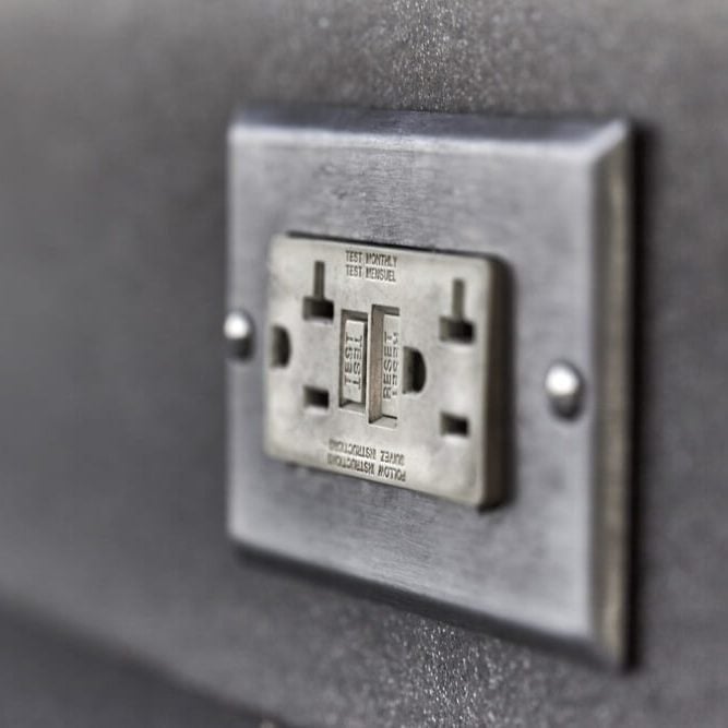 Used Ground Fault Circuit Interrupter Electrical Wall Outlet With Shallow Depth Of Field