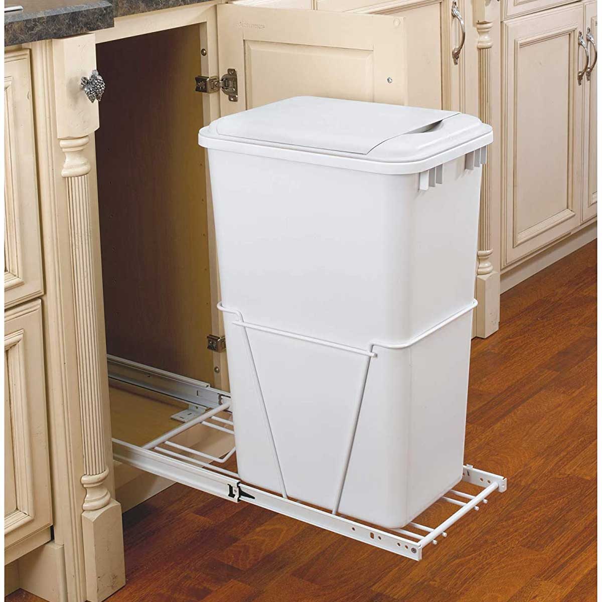 20-Quart White Trash Can Kitchen Waste Bin Garbage Pull Out Undercounter Cabinet 
