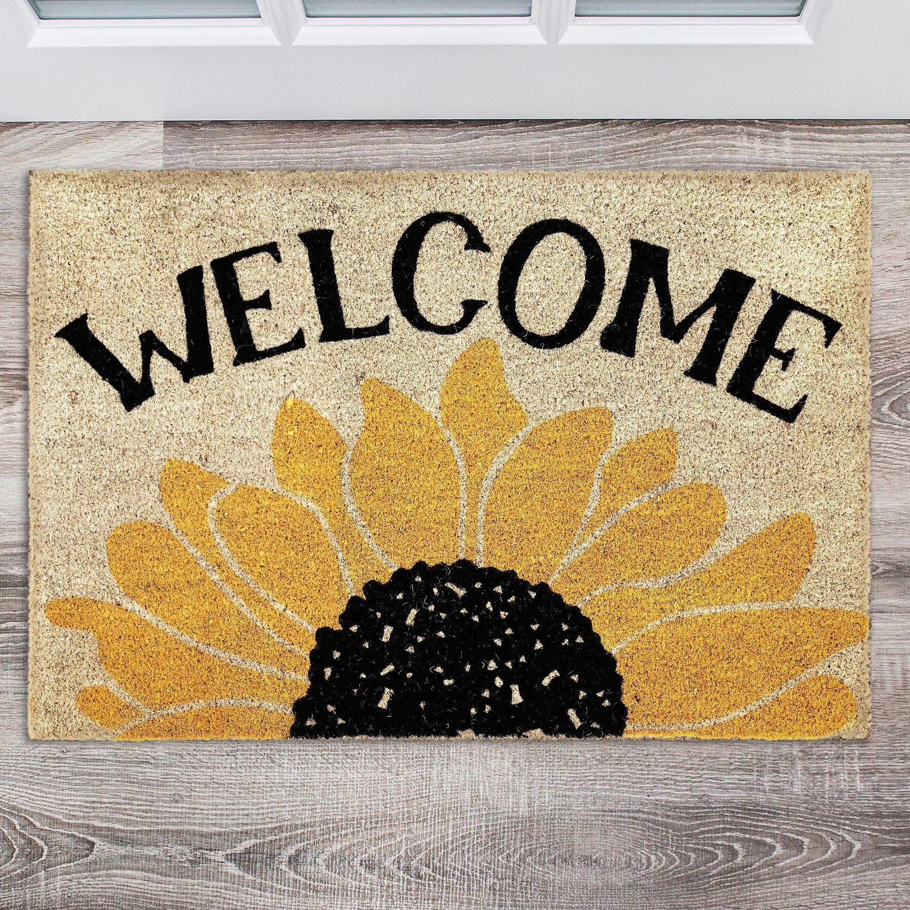 Sunflower Welcome Doormat Ecomm Via Potterybarn.com