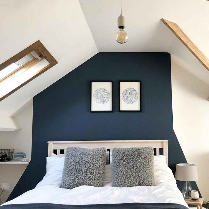 attic bedroom blue wall