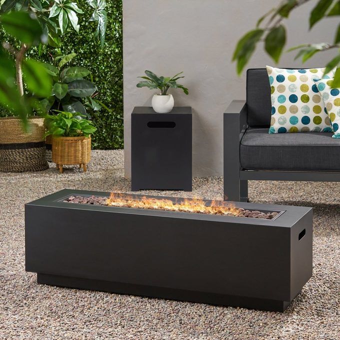 Wellington Outdoor Rectangular Firepit With Lava Rocks By Christopher Knight Home