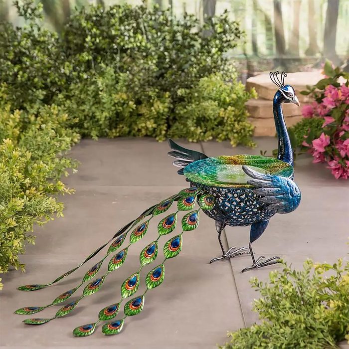 Metal Peacock Birdbath