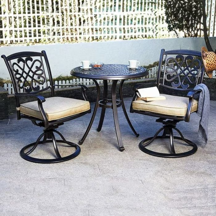 Casainc Outdoor Patio Chair Set Of 2 Brown Metal Frame Swivel Bar Stool Chairs With Off White Sling Seat