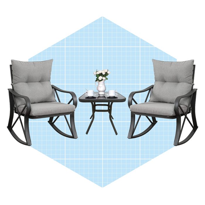Cosiest 3 Piece Bistro Set Patio Rocking Chairs Outdoor Furniture With Warm Gray Cushions Ecomm Amazon.com