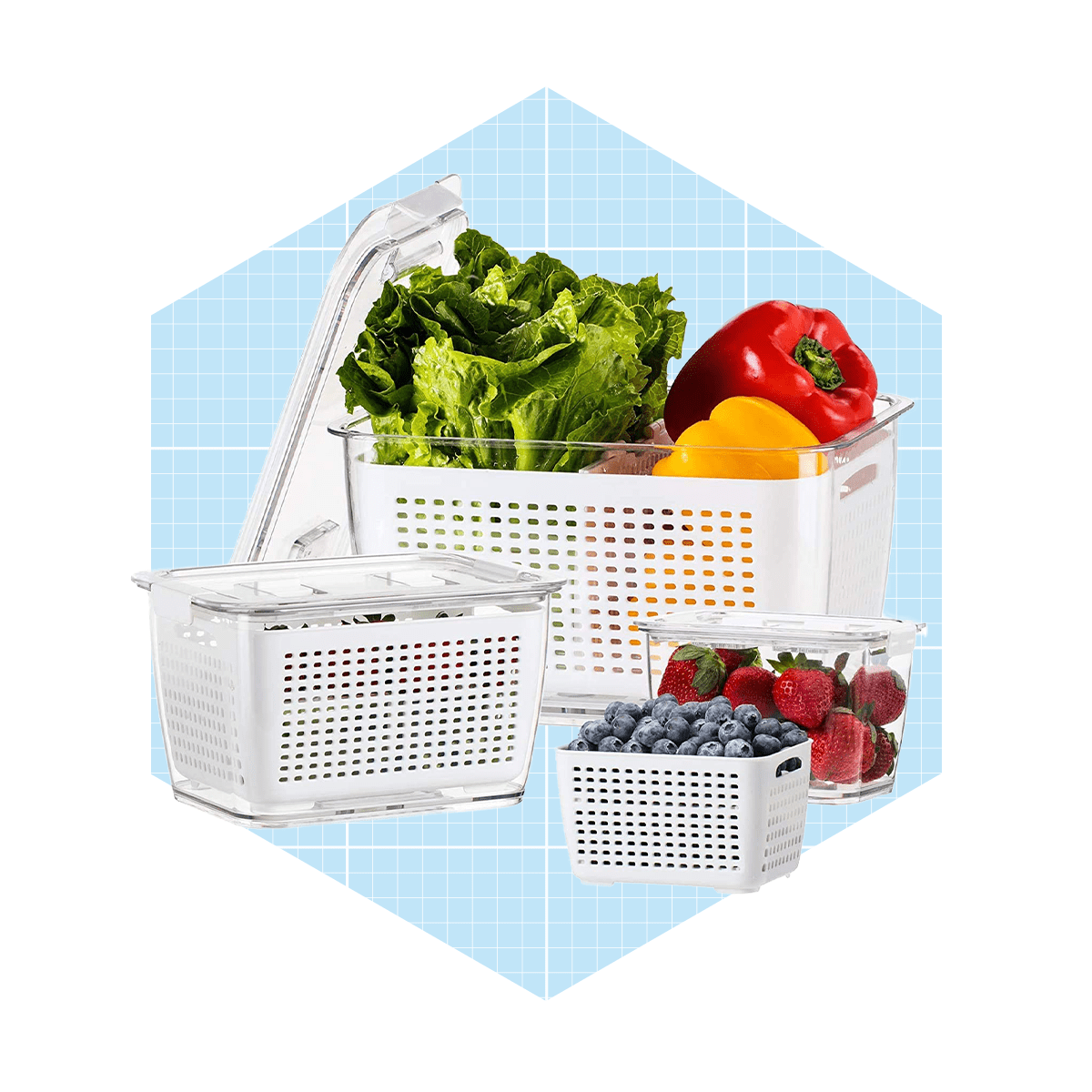 Fruit Vegetable Storage Containers for Fridge 4 Pack Draining