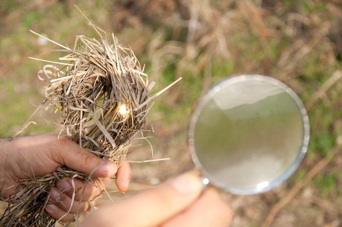 starting a fire with a magnifying glass