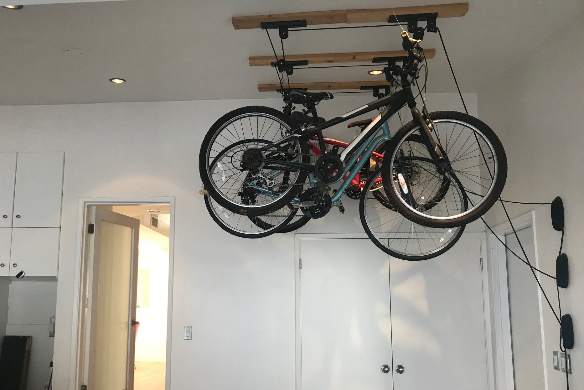 bikes hanging in home garage