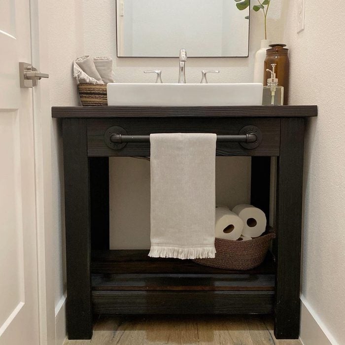 Diy Wooden Vanity in half bathroom