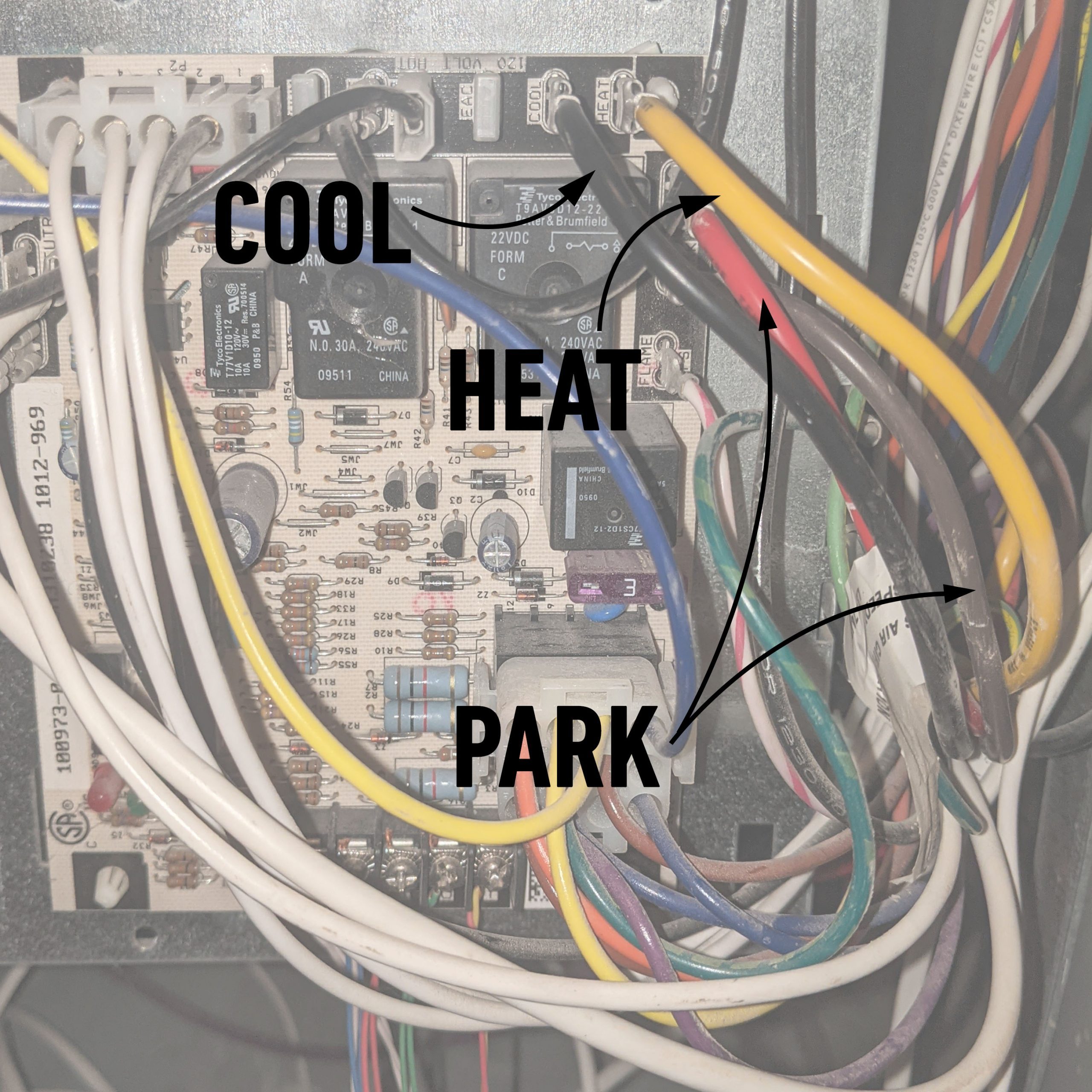 Furnace Wiring With Arrows To Indicate Cool Heat And Park