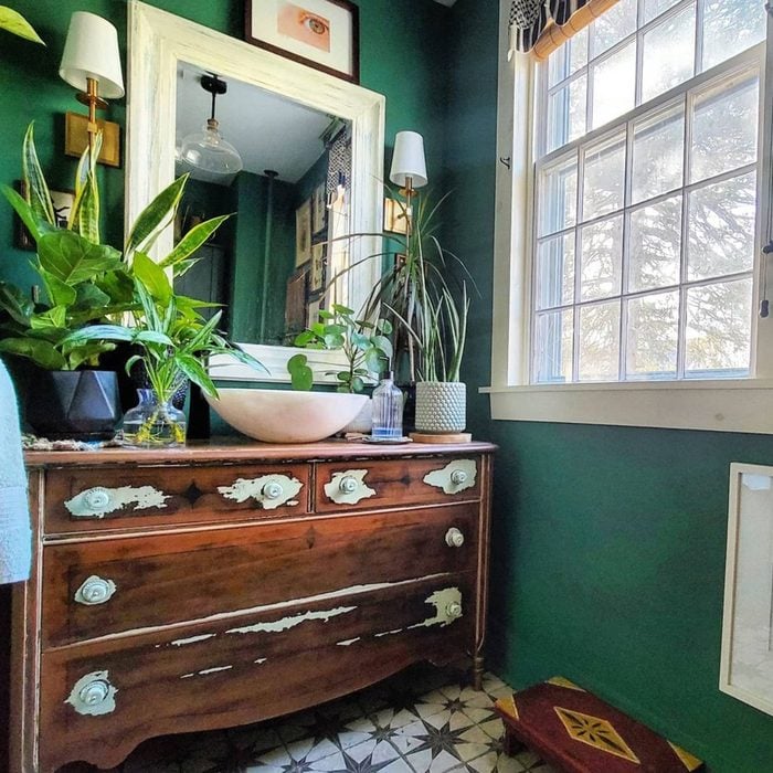 Green Painted Half Bathroom