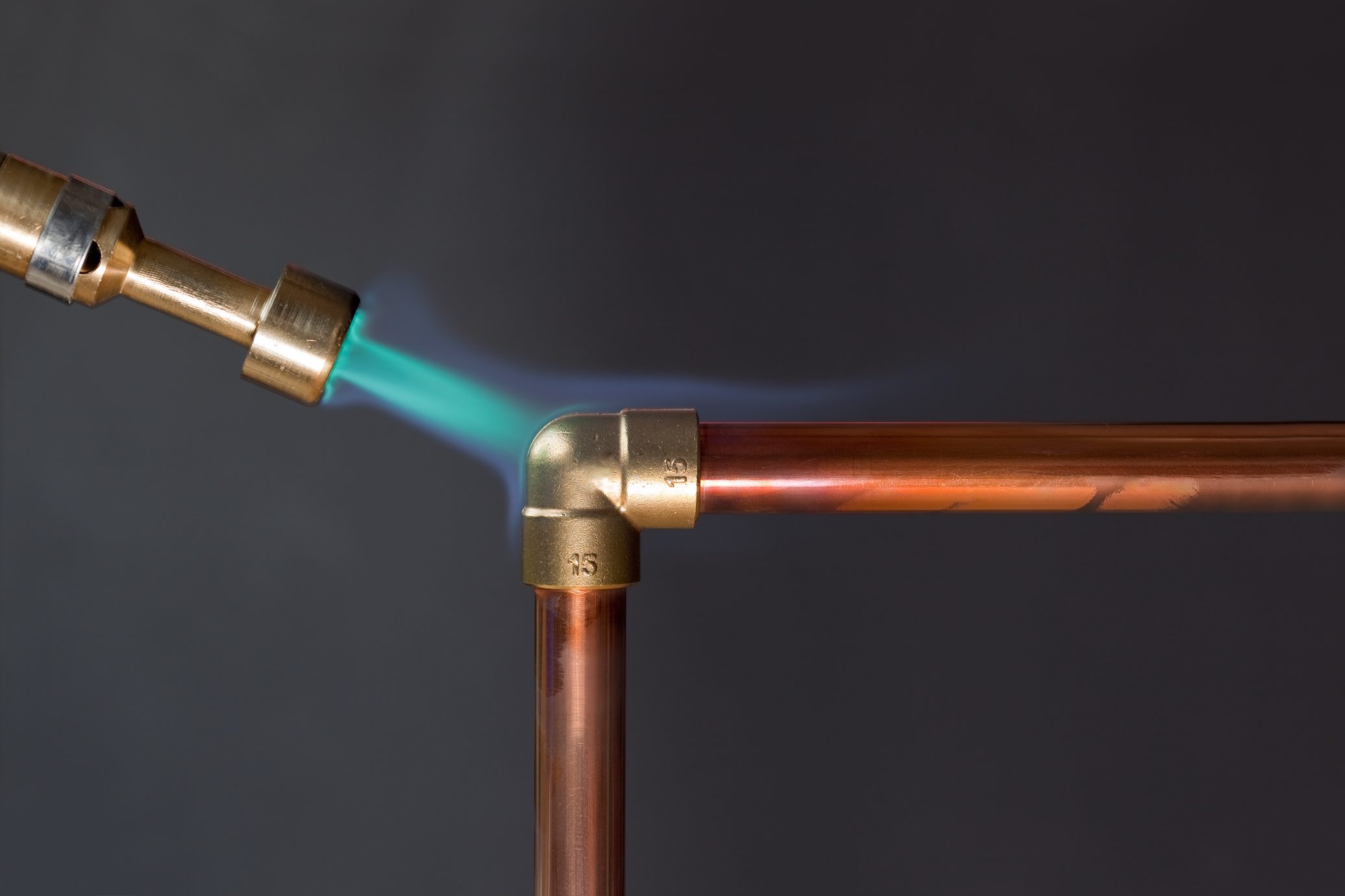 Gas flame heating copper piping