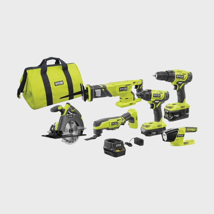 Ryobi One 18v Lithium Ion Cordless 6 Tool Combo Kit With Batteries, Charger, And Bag