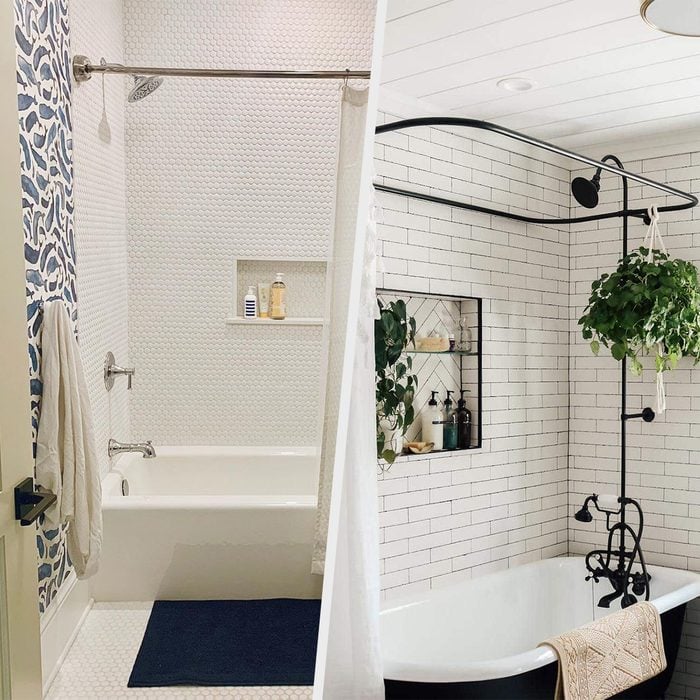 two bath tub shower combos side by side