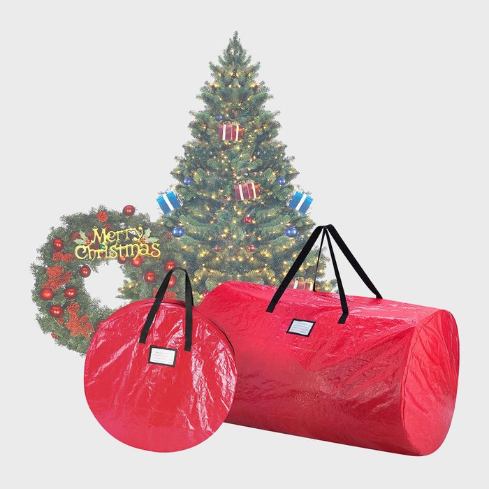 Elf Stor 1016 Combo Christmas Set In Red 9 Foot Artificial Trees And 30 Inch Wreath Storage Bag