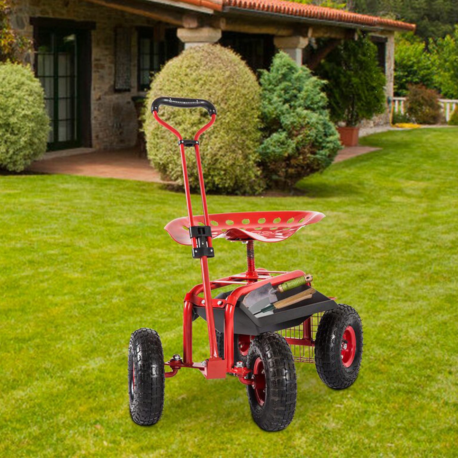 RuBao Garden Cart Rolling Scooter with Seat Durable Garden Cart Seat for Outdoor Utility Lawn Yard Patio