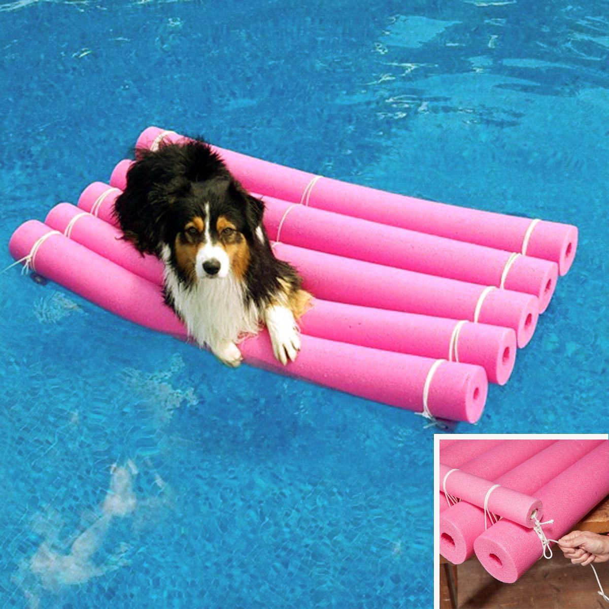 diy Pet Water Raft with pool noodles