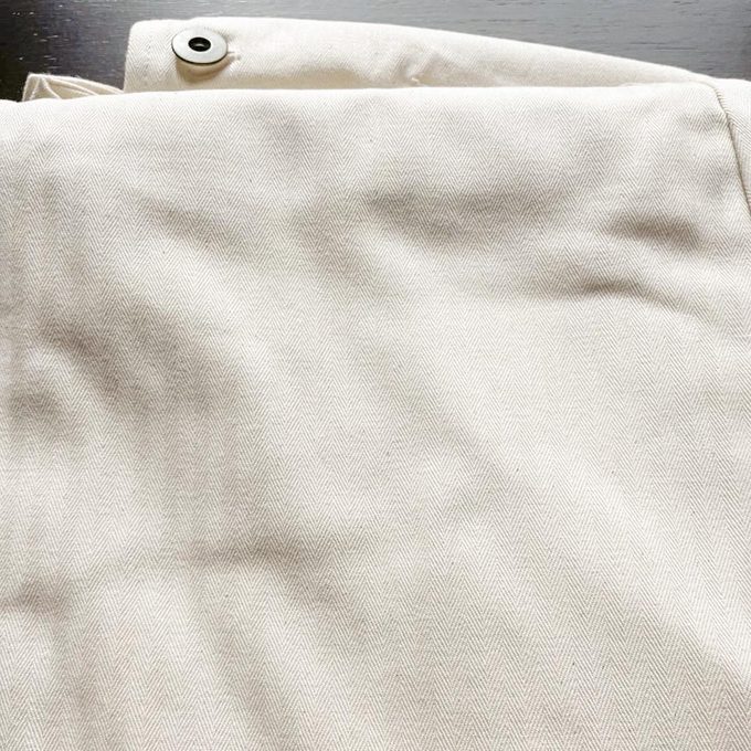 close up of Handyma'am Goods Cotton Overalls Herringbone Fabric