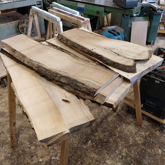 Woodworking, maple wood slabs ready for next working step