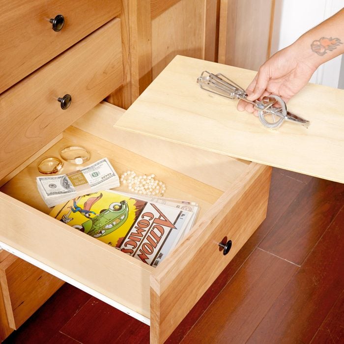secret hiding place in a kitchen drawer