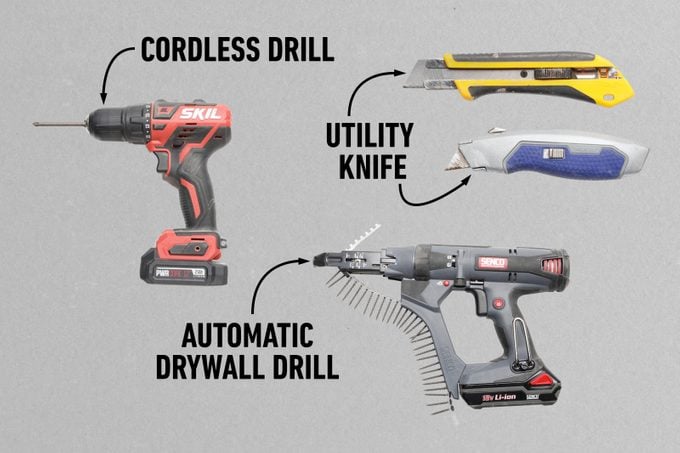 Fh22jun 618 10 009 005 004 Tools Include Automatic Drywall Drill Utility Knife And Cordless Drill Homeowner's Guide To Drywall