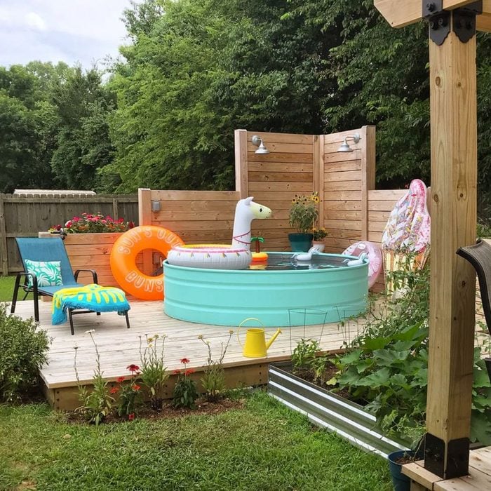 Floating Deck Privacy Wall and inflatable pool