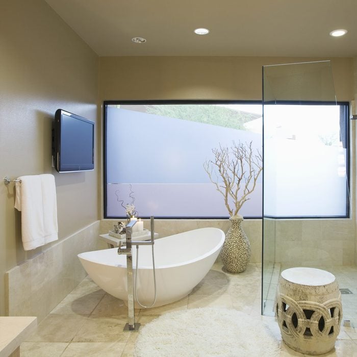 Palm Springs bathroom with freestanding bath