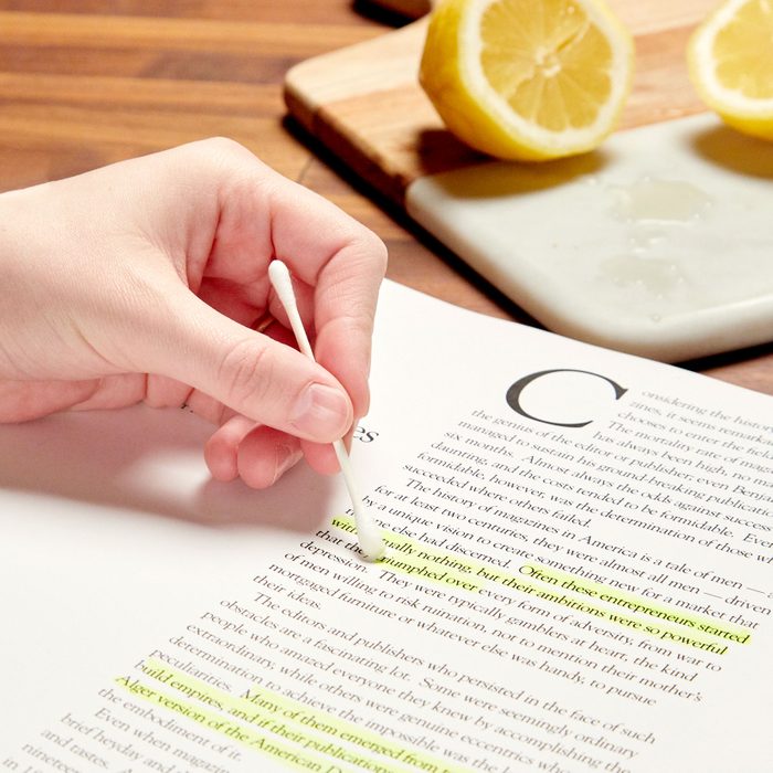 removing highlighter marks in a book with lemon and q tip