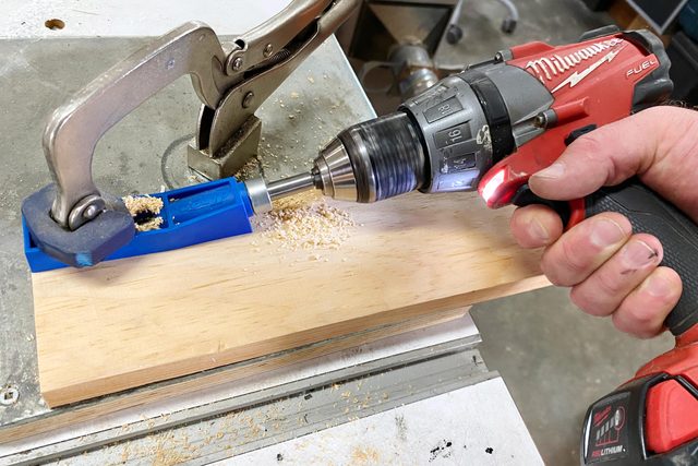 using a drill to make a pocket for screw