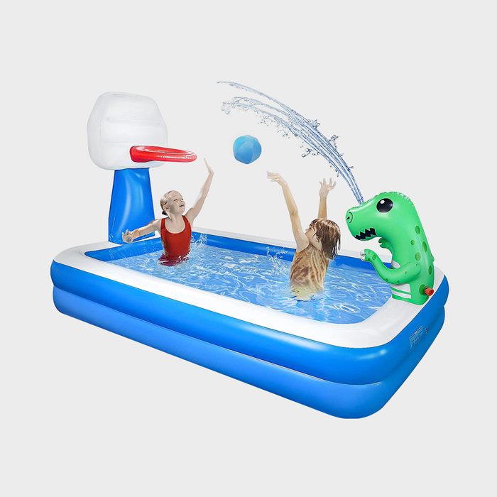 Inflatable Pool, Kiddie Pool With Basketball Hoop And Dinosaur Sprinkler Ecomm Amazon.com