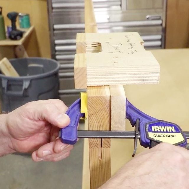 clamping down wood with a purple clamp