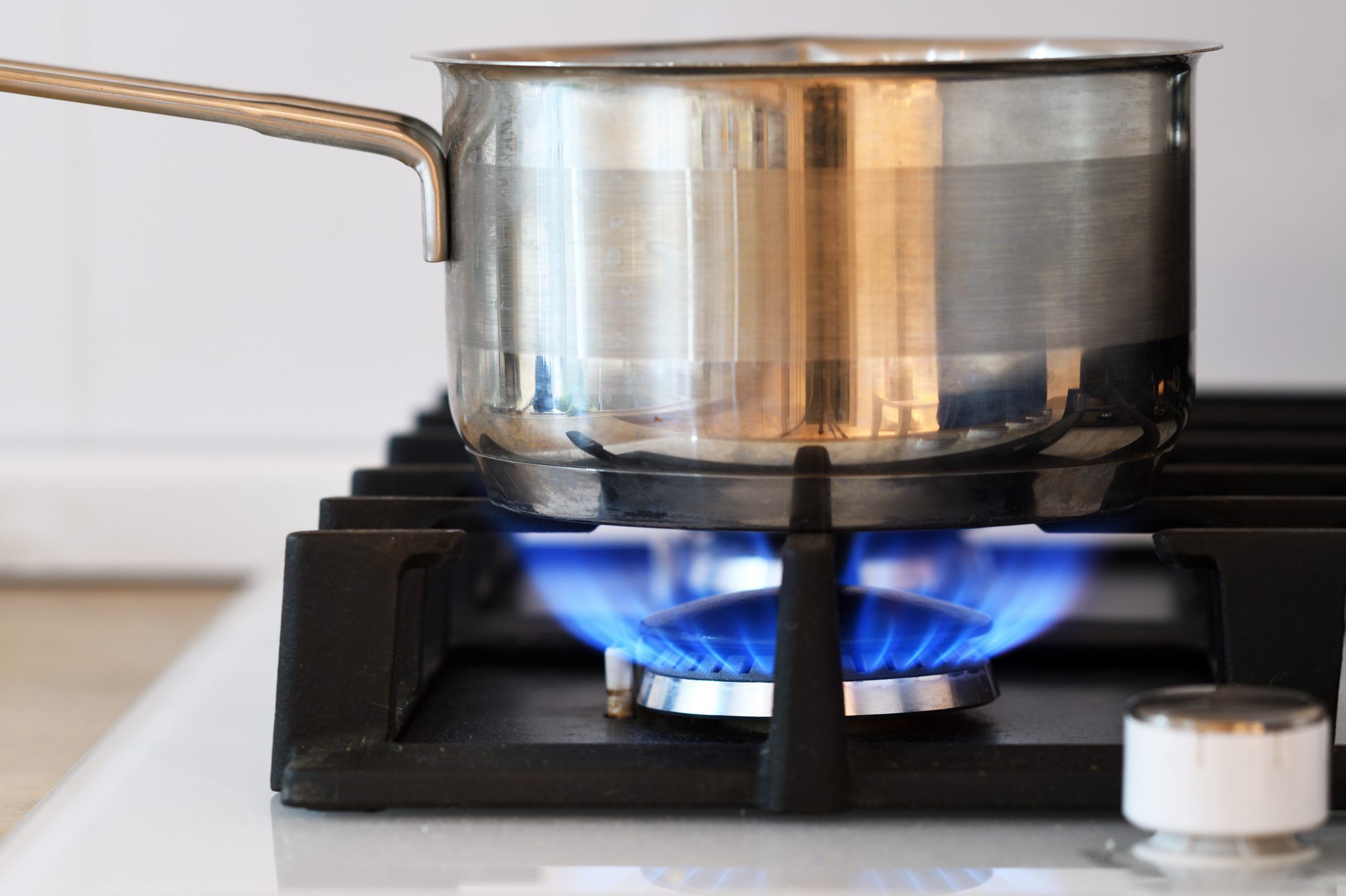 Pot on the gas stove in kitchen