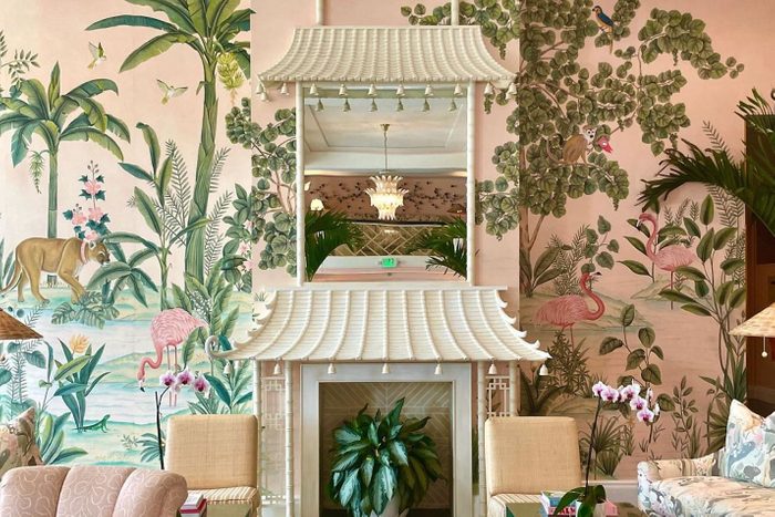 tropical pink and green jungle Mural Wallpape